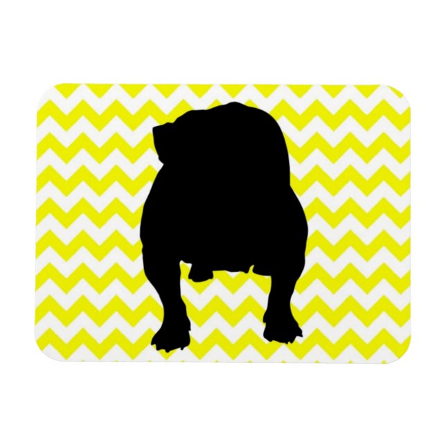 Lemon Yellow Chevron With English Bulldog Shadow Magnet (Horizontal)