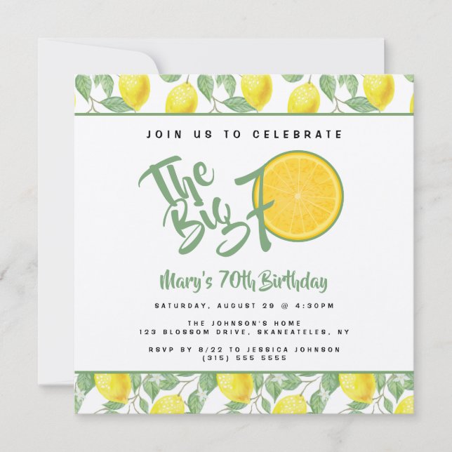 Lemon Yellow Citrus Big 70 Summer Birthday Party Invitation (Front)