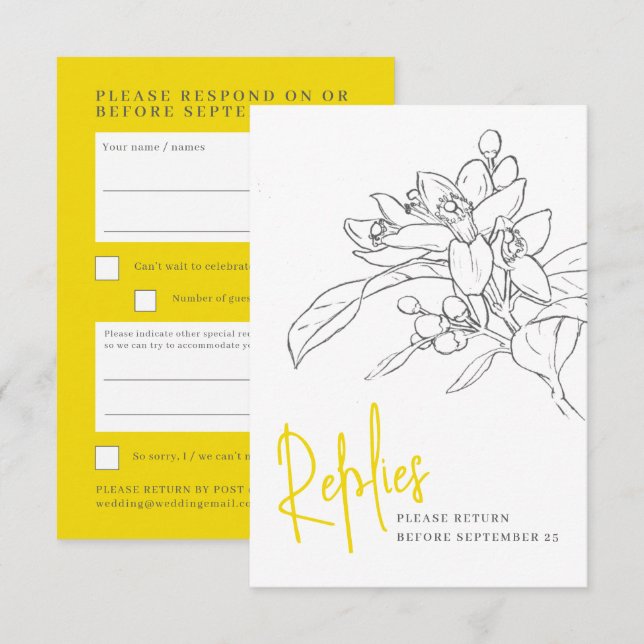 Lemon yellow citrus blossom wedding reply RSVP  (Front/Back)