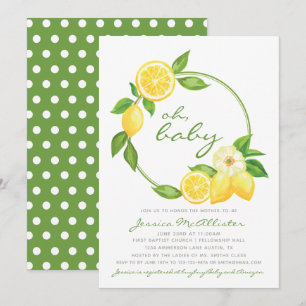 Lemon Yellow Citrus Green Polkadot Baby Shower Invitation