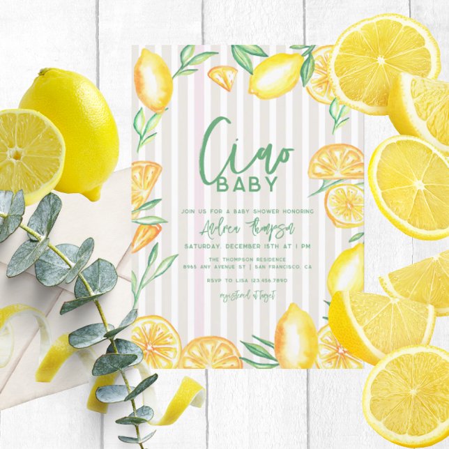 Lemon Yellow Citrus Retro Modern Baby Shower  Invitation (Creator Uploaded)