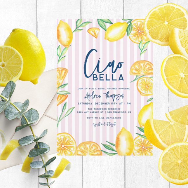 Lemon Yellow Citrus Retro Modern Bridal Shower Invitation (Creator Uploaded)