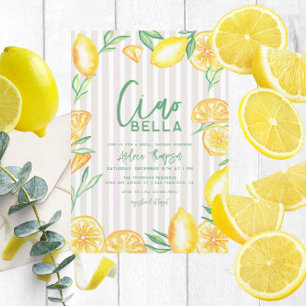 Lemon Yellow Citrus Retro Modern Bridal Shower Invitation