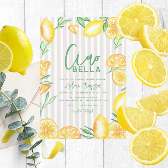 Lemon Yellow Citrus Retro Modern Bridal Shower Invitation (Creator Uploaded)