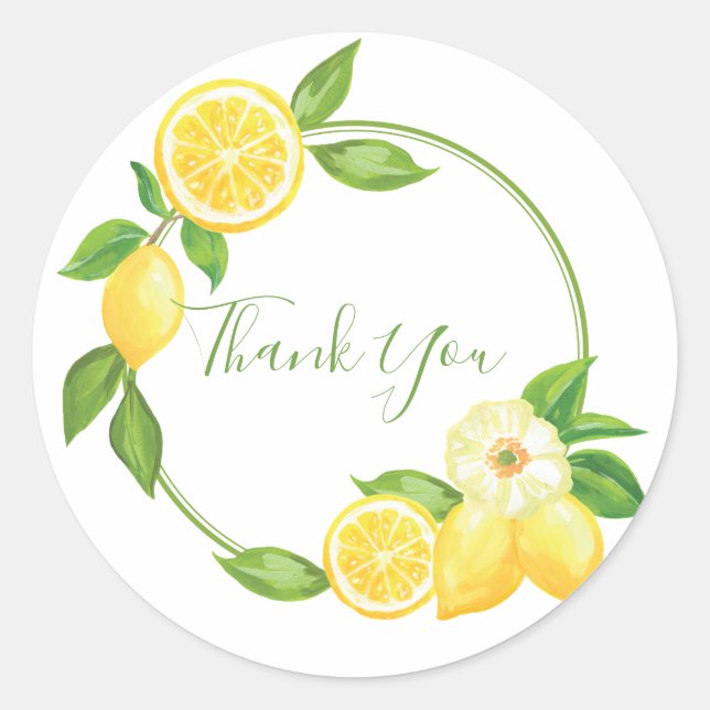 Lemon Yellow Citrus Thank You Favour Tag Sticker (Front)
