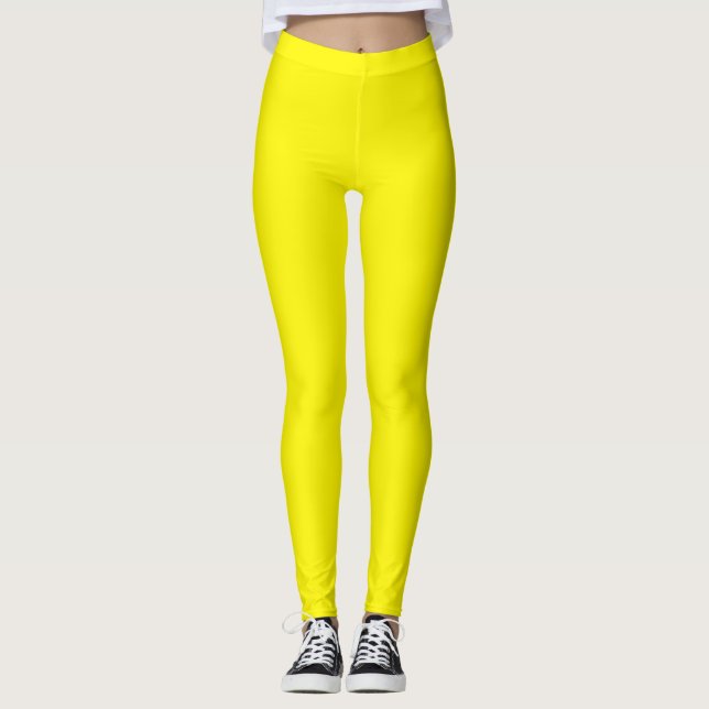 Lemon Yellow Colour Solid Plain Leggings (Front)