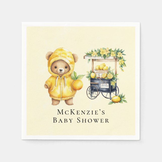 Lemon Yellow Cute Teddy Bear Baby Shower Napkin (Front)