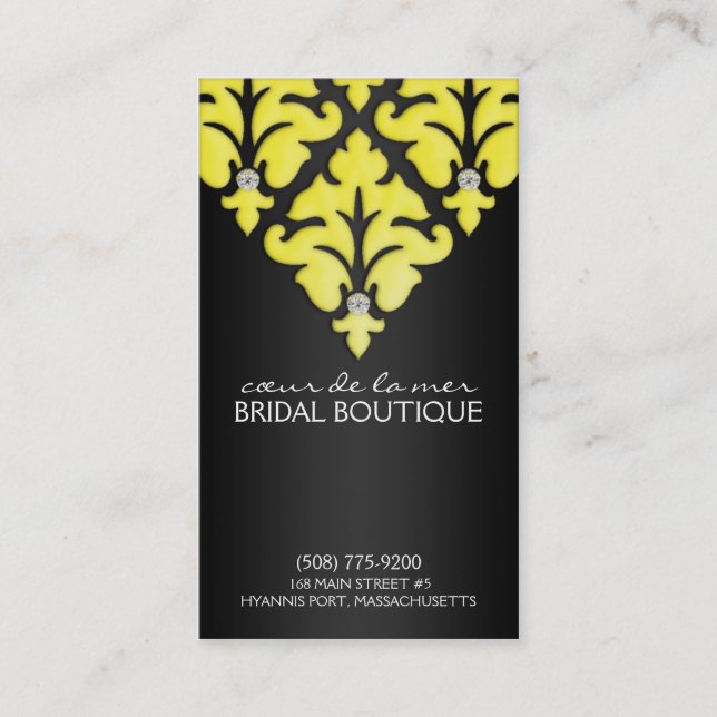 Lemon Yellow Diamond Damask Appointment Cards (Front)