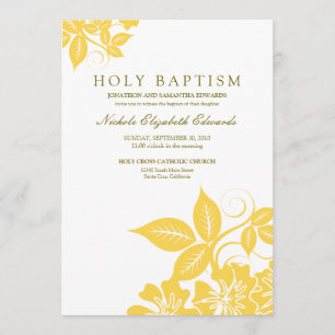 Lemon Yellow Floral Holy Baptism Invitation