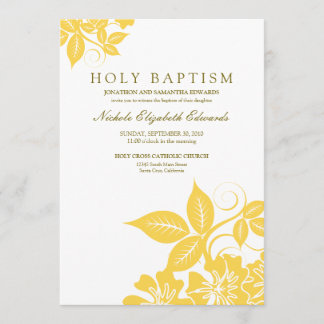 Lemon Yellow Floral Holy Baptism Invitation