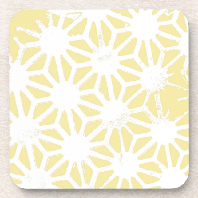 Lemon yellow geometric pattern coaster (Front)