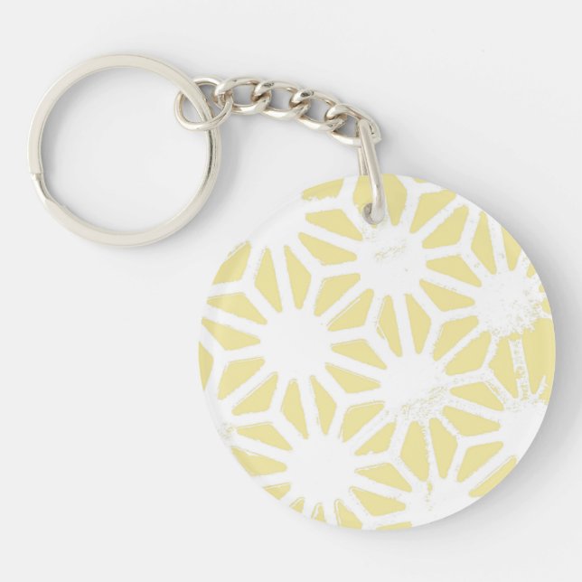 Lemon yellow geometric pattern key ring (Front)