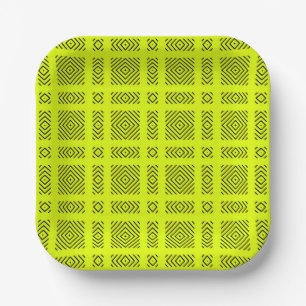 Lemon yellow geometric pattern paper plate
