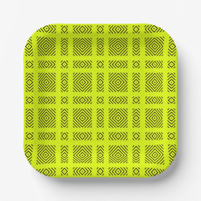 Lemon yellow geometric pattern paper plate (Front)
