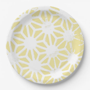 Lemon yellow geometric pattern paper plate