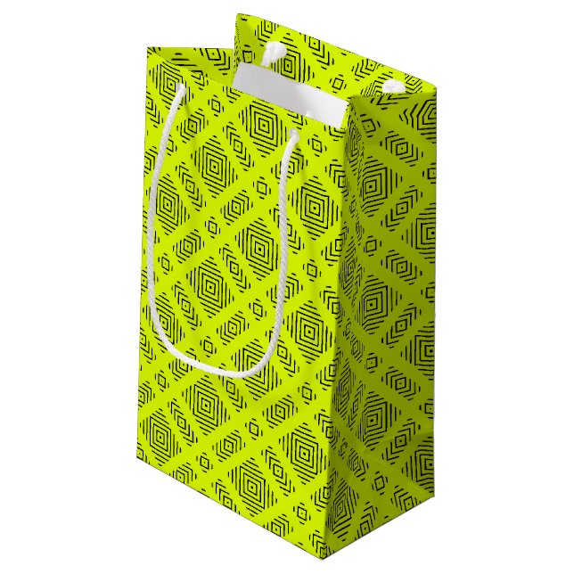 Lemon yellow geometric pattern small gift bag (Back Angled)