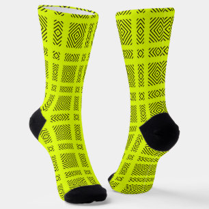 Lemon yellow geometric pattern socks