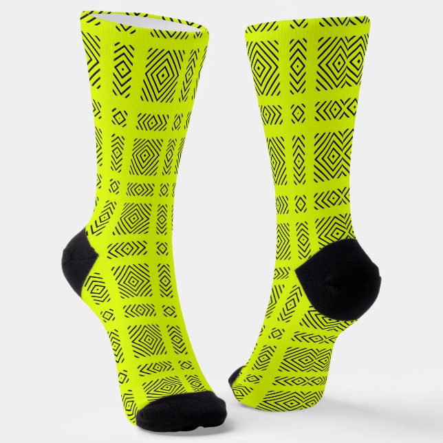 Lemon yellow geometric pattern socks (Angled)