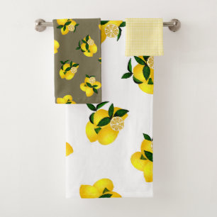 Lemon Yellow Gingham Bath Towel Set