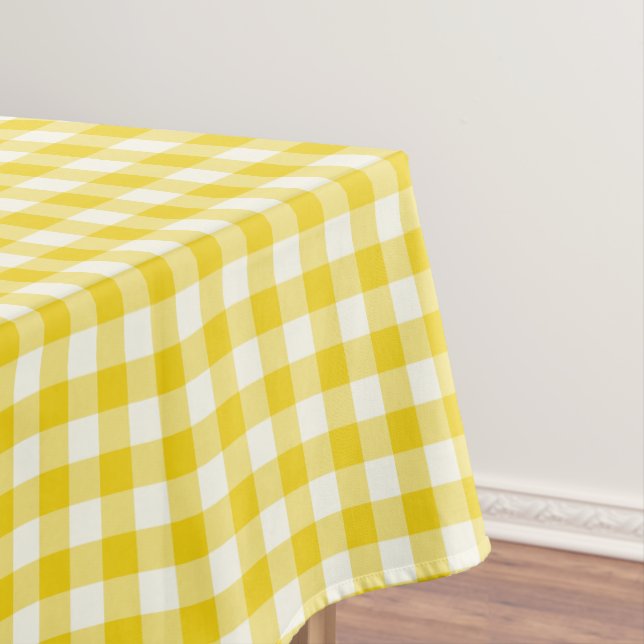 Lemon Yellow Gingham Cotton Tablecloth (In Situ)