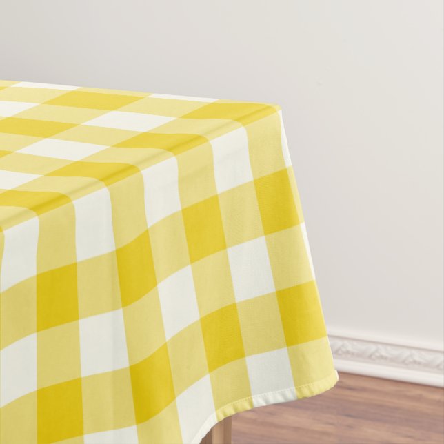 Lemon Yellow Gingham Pattern Check Tablecloth (In Situ)