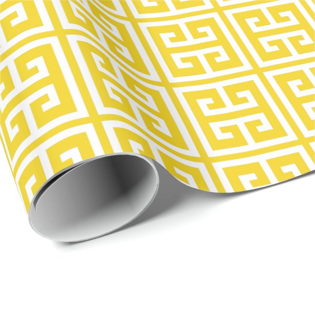 Lemon Yellow Greek Key Pattern Wrapping Paper (Roll Corner)