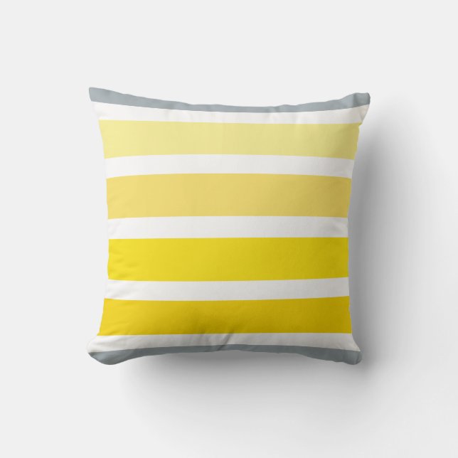 Lemon Yellow Grey White Stripes Pattern Cushion (Front)