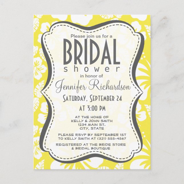 Lemon Yellow Hawaiian Tropical Hibiscus Invitation Postcard (Front)