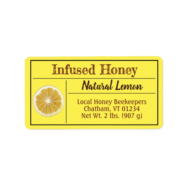 Lemon Yellow Infused Honey Product Label (Front)