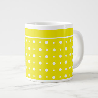 Lemon Yellow Jumbo Mug, White Polka Dots Large Coffee Mug