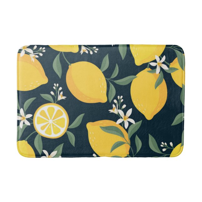 Lemon Yellow Leaf Pattern Bath Mat (Front)