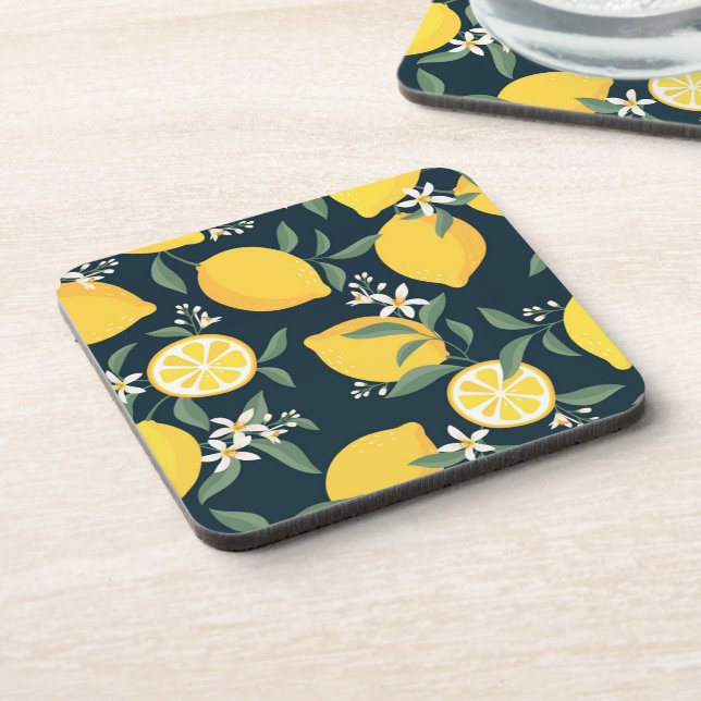 Lemon Yellow Leaf Pattern Coaster (Left Side)