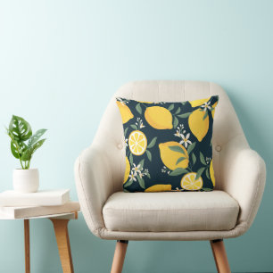Lemon Yellow Leaf Pattern Cushion