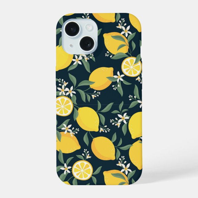 Lemon Yellow Leaf Pattern iPhone 15 Case (Back)