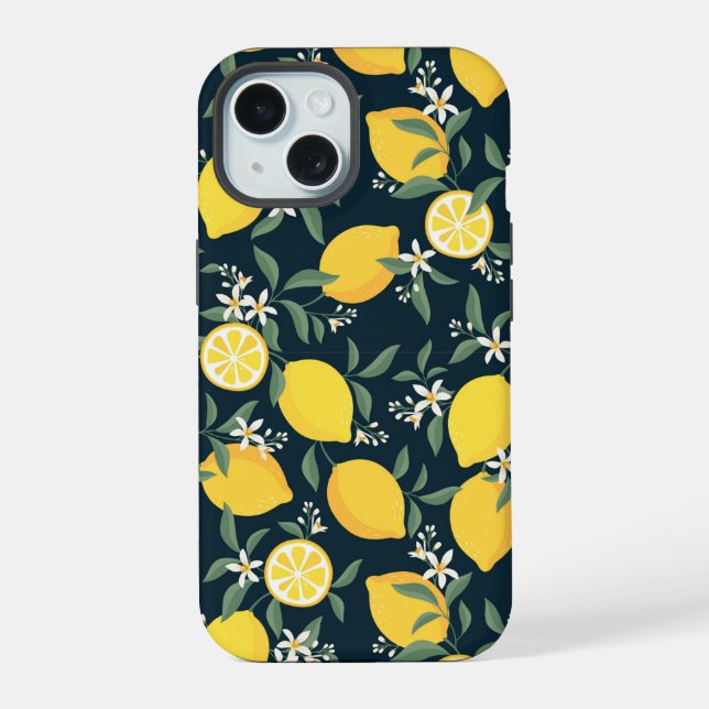 Lemon Yellow Leaf Pattern iPhone 15 Case (Back)