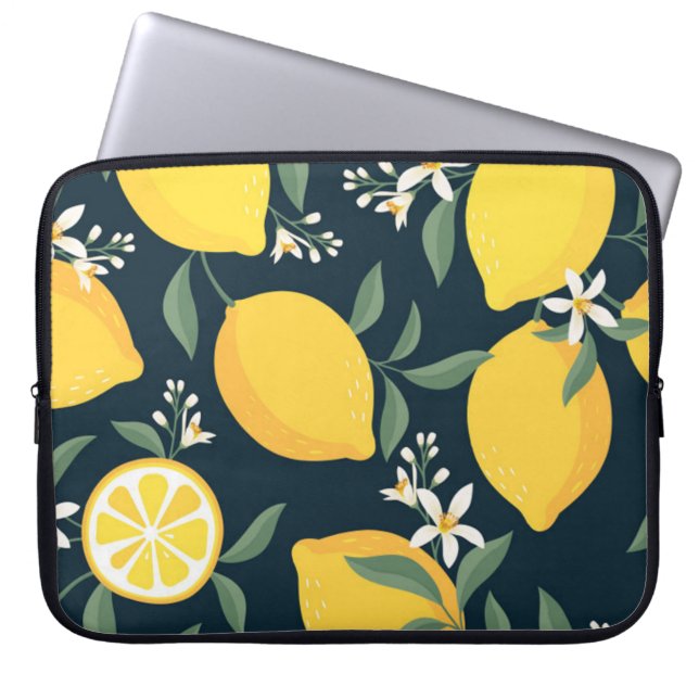 Lemon Yellow Leaf Pattern Laptop Sleeve (Front)