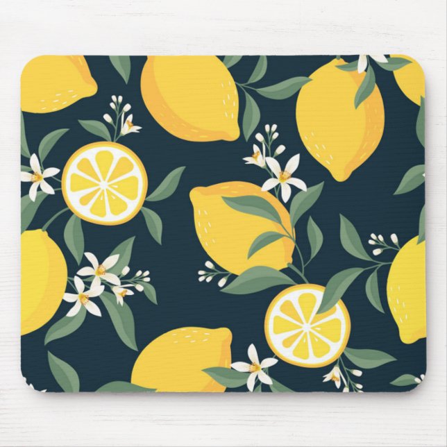 Lemon Yellow Leaf Pattern Mouse Mat (Front)