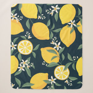 Lemon Yellow Leaf Pattern Sherpa Blanket
