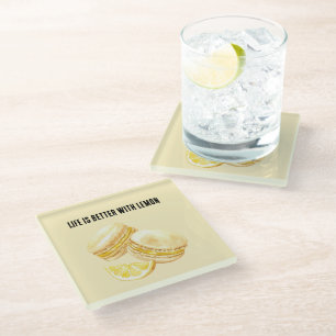 Lemon Yellow Macarons Glass Coaster