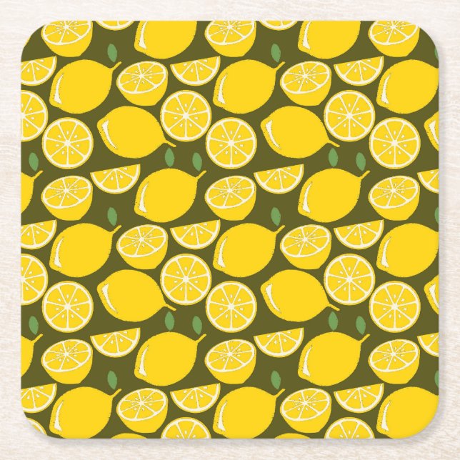 Lemon Yellow Modern Fun Cute Square Paper Coaster (Front)
