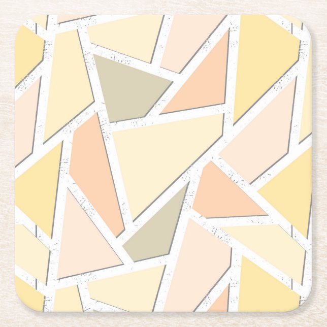 Lemon yellow mosaic pattern square paper coaster (Front)