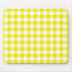 Lemon Yellow Mousepad, Check Gingham Pattern Mouse Mat