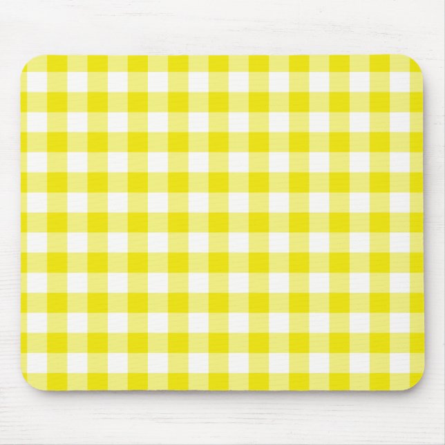 Lemon Yellow Mousepad, Check Gingham Pattern Mouse Mat (Front)