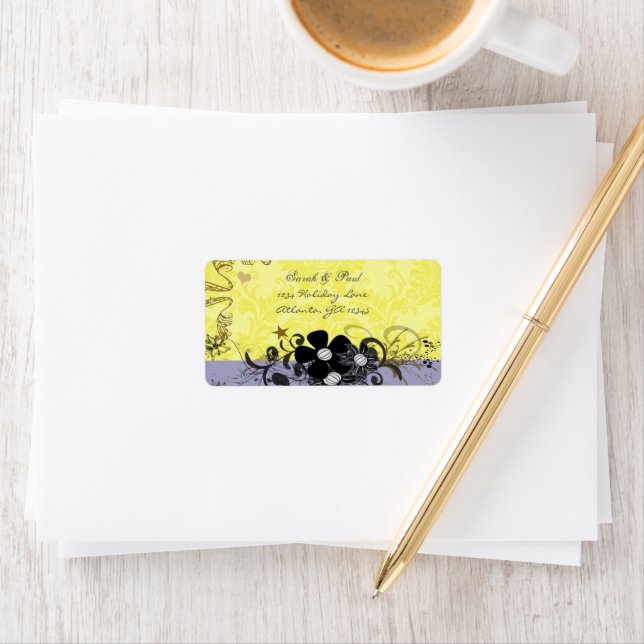 Lemon Yellow Musical & Lilac Floral Return Address Label (Insitu)