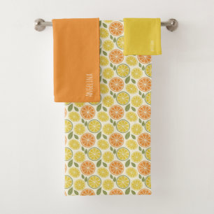 Lemon yellow orange  Pattern white name Bath Towel Set
