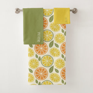 Lemon yellow orange Pattern white name Bath Towel Set