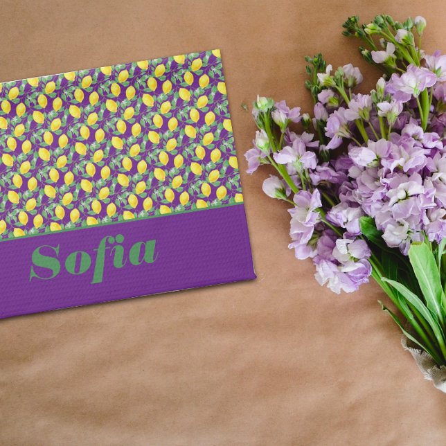Lemon yellow pattern custom name  tea towel (Creator Uploaded)