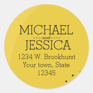 Lemon Yellow Personalised name and address Classic Round Sticker