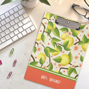 Lemon Yellow Personalised Name Floral Teacher Clipboard