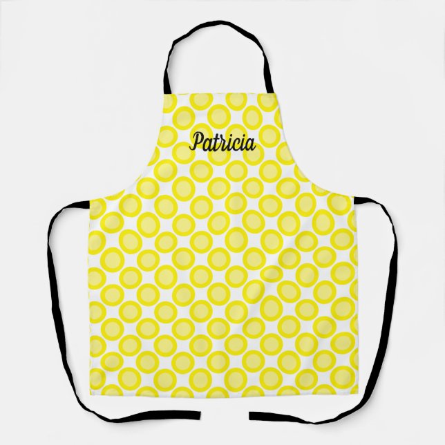 Lemon Yellow Polka Dots Custom Name Colourful Cute Apron (Front)